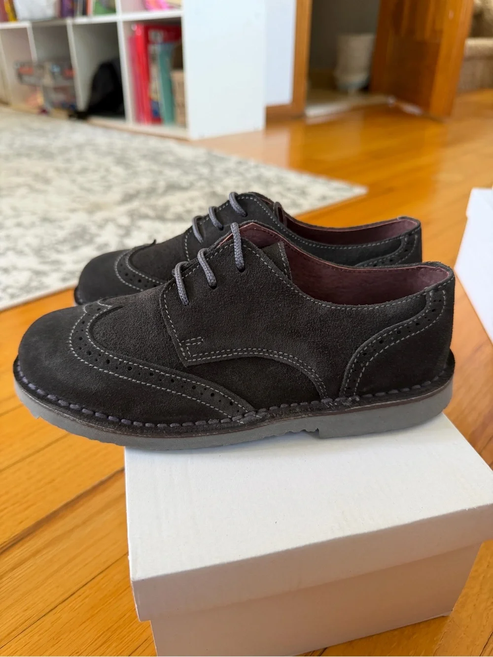 Children's Suede Wingtip Dress Shoes in Grey